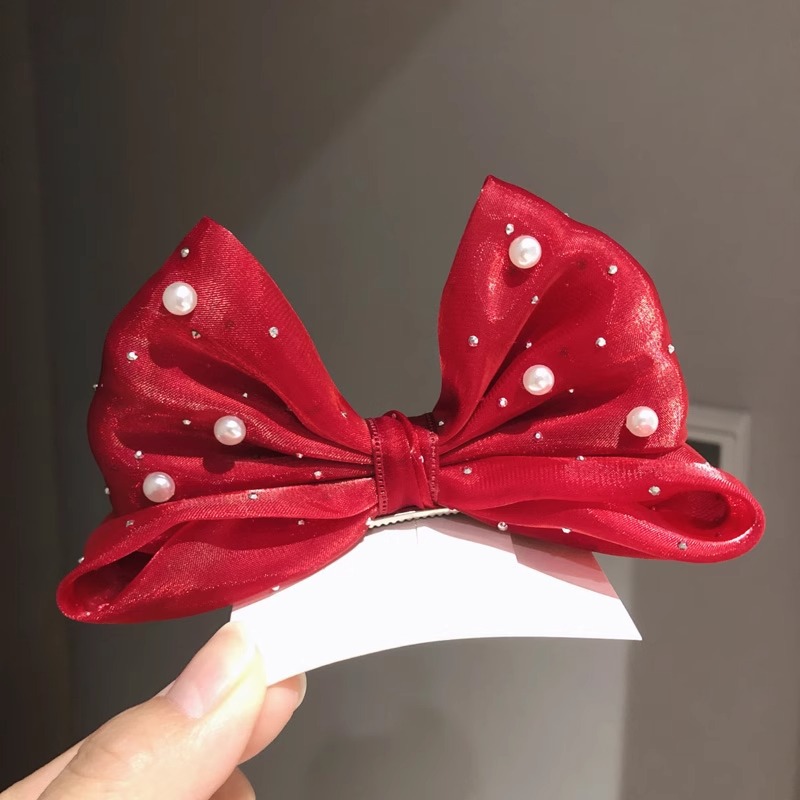 새로운 진주 리본 소녀 헤어웨어 메쉬 벨벳 헤어 클립  - Accessories Brand For Women 리뷰 및 가격