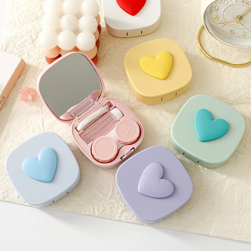 거울이있는 하트 콘택트 렌즈 케이스 미니 러블리 아이  - Women Accessories List 리뷰 및 가격